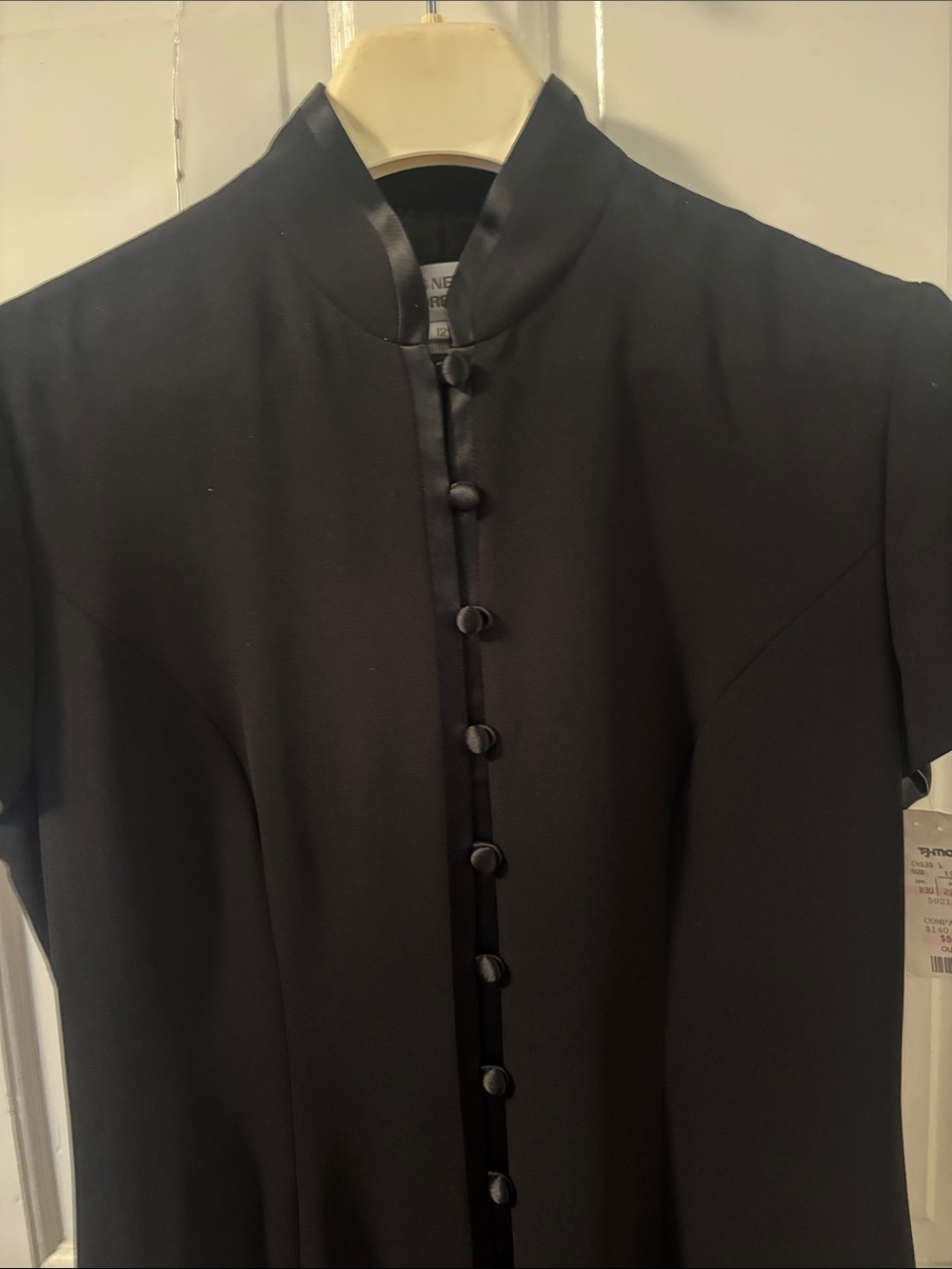Jones New York cocktail Black trim satin multi Button-Front Midi Dress